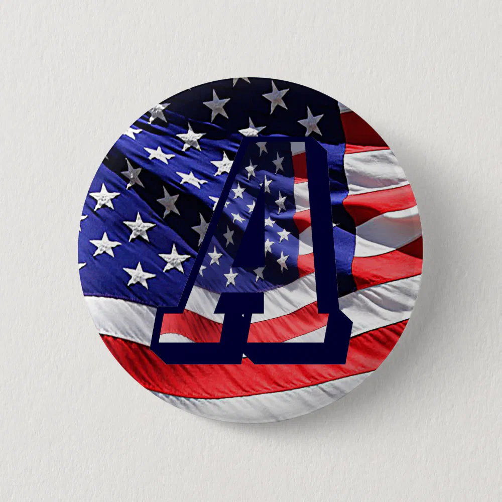 American Flag Letter "A" Pin-Back Button