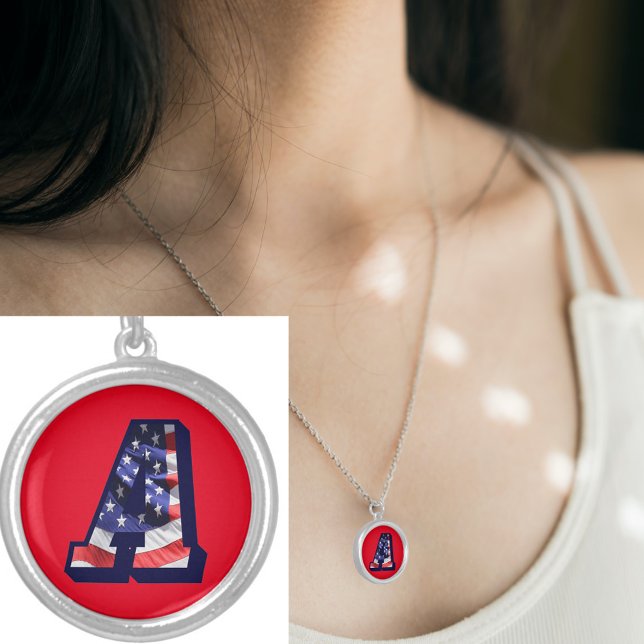 American Flag Letter "A" Round Necklace (American Flag Letter "A" Round Necklace)