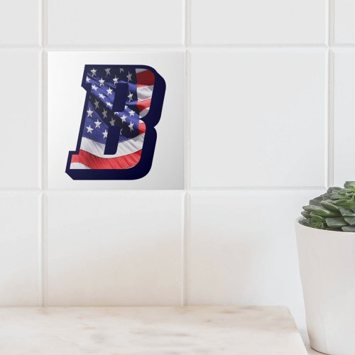 American Flag Letter B Large Photo Ceramic Tile