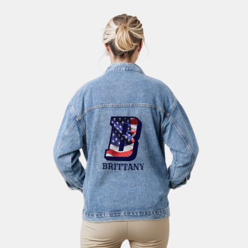 American Flag Letter B Personalize Your Name Denim Jacket