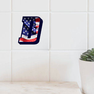 American Flag Letter "D" Large Photo Ceramic Tile