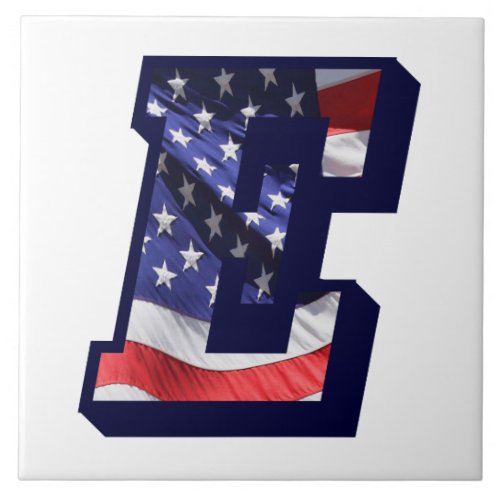 American Flag Letter E Large Photo Ceramic Tile