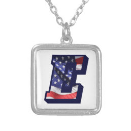 American Flag Letter &quot;E&quot; Silver Plated Necklace