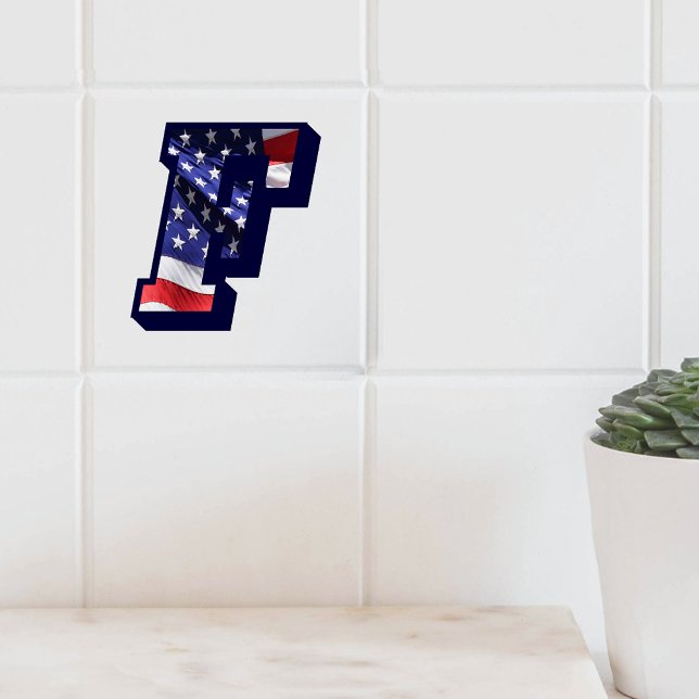 American Flag Letter "F" Large Photo Ceramic Tile (American Flag Letter F Large Photo Ceramic Tile)