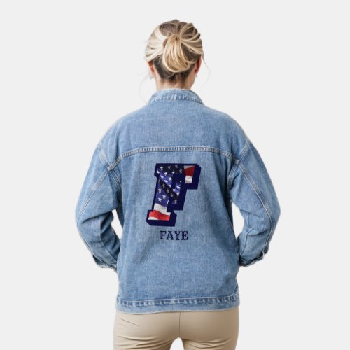 American Flag Letter F Personalize Your Name Denim Jacket