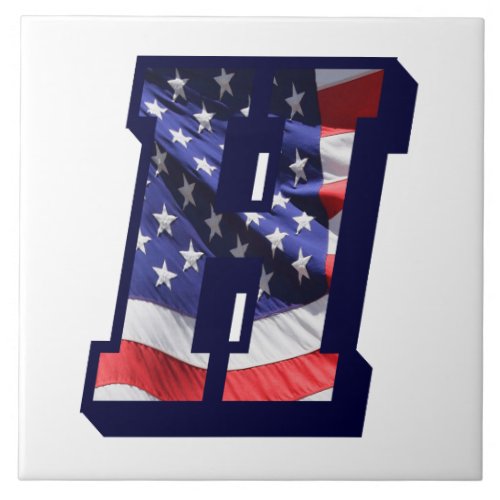 American Flag Letter H Large Photo Ceramic Tile