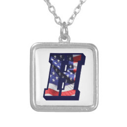 American Flag Letter H&quot; Silver Plated Necklace