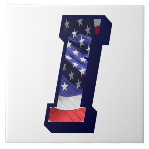 American Flag Letter I Large Photo Ceramic Tile