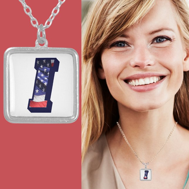 American Flag Letter I" Silver Plated Necklace (American Flag Letter I" Silver Plated Necklace)