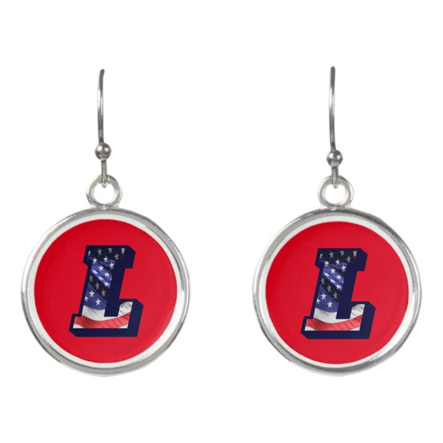 American Flag Letter "L" Drop Earrings (Front)