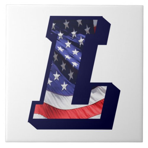 American Flag Letter L Large Photo Ceramic Tile