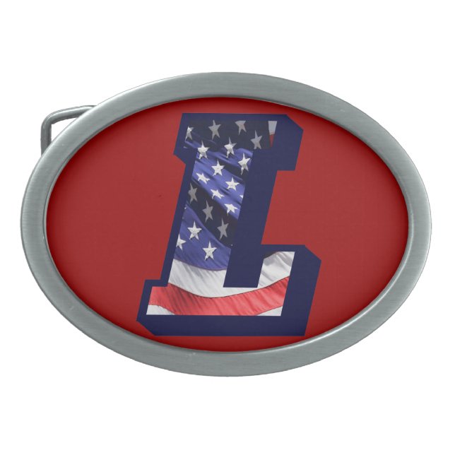 American Flag Letter "L" Oval Belt Buckle (Front)