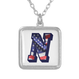 American Flag Letter N&quot; Silver Plated Necklace