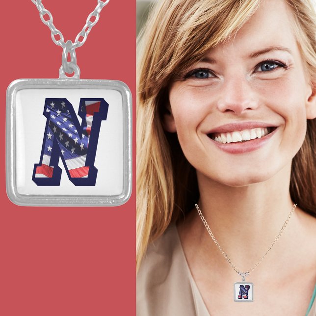 American Flag Letter N" Silver Plated Necklace (American Flag Letter N" Silver Plated Necklace)