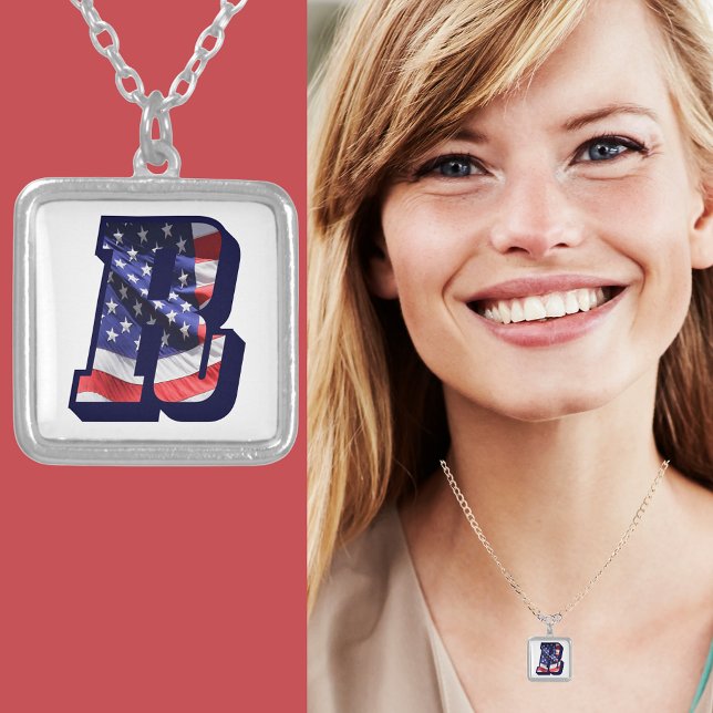 American Flag Letter R" Silver Plated Necklace (American Flag Letter R" Silver Plated Necklace)