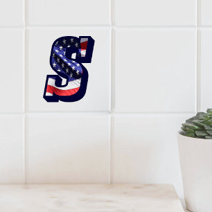 American Flag Letter "S" Large Photo Ceramic Tile