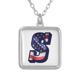 American Flag Letter &quot;S&quot; Silver Plated Necklace