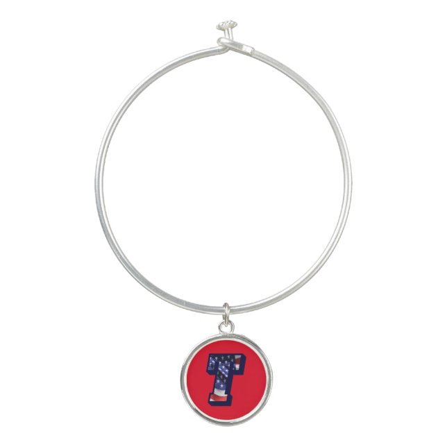American Flag Letter "T" Bangle Bracelet & Charm (Front)