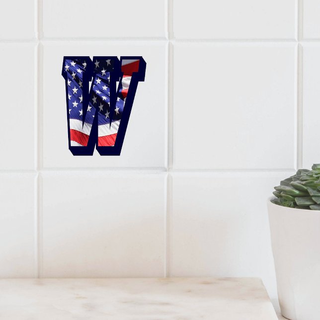 American Flag Letter "W" Large Photo Ceramic Tile (American Flag Letter "W" Large Photo Ceramic Tile)