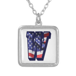 American Flag Letter &quot;W&quot; Silver Plated Necklace