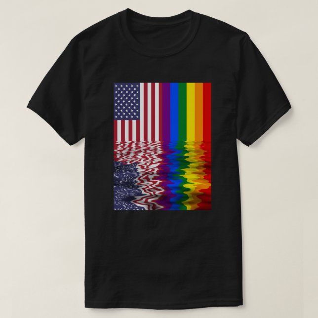American Flag LGBT Flag Pride Rainbow Colors T-Shirt (Design Front)