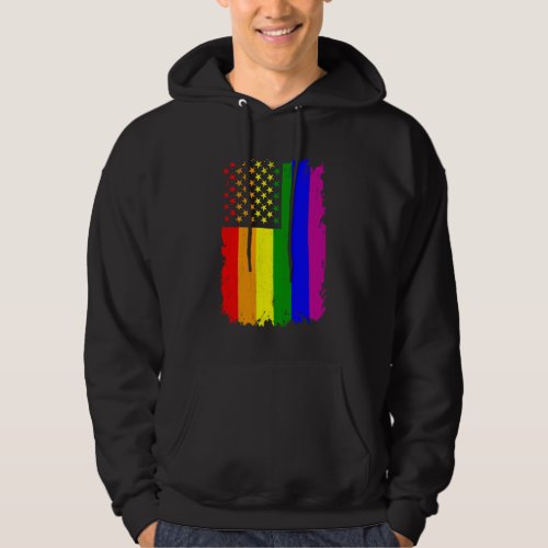 American Flag LGBT Rainbow Gift for Lesbian  Gay Hoodie