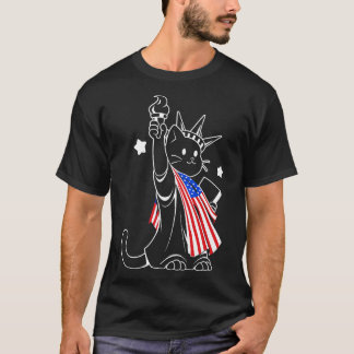 American Flag Liberty Statue Cat by Tobe Fonseca T-Shirt