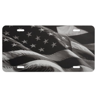 American Flag license plate in B&W