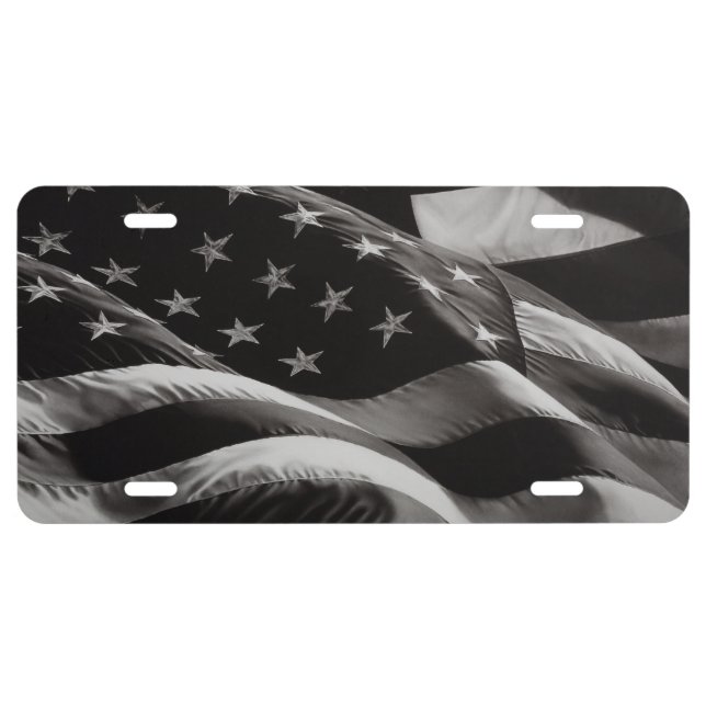 American Flag license plate in B&W (Front)