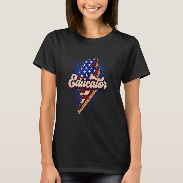 American Flag Lightning Bolt Educator T-Shirt (Front)