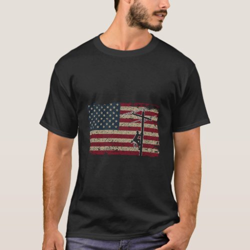 American Flag Lineman Gift I Patriotic Electrician T_Shirt