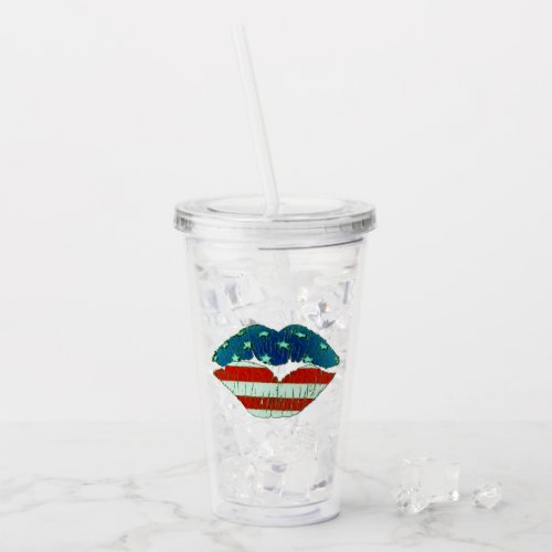 American Flag Lips Acrylic Tumbler