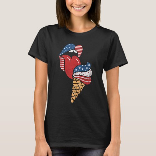 American Flag Lips and Stars  Stripes Ice Cream T_Shirt