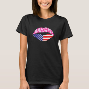 American Flag Lips Cute Pink Cow Print 4th Of July T-Shirt