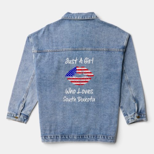 American Flag Lips Just A Girl Who Loves South Dak Denim Jacket