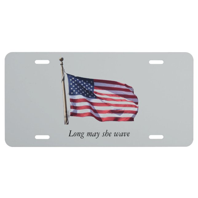 American Flag Long May She Wave License Plate (Front)