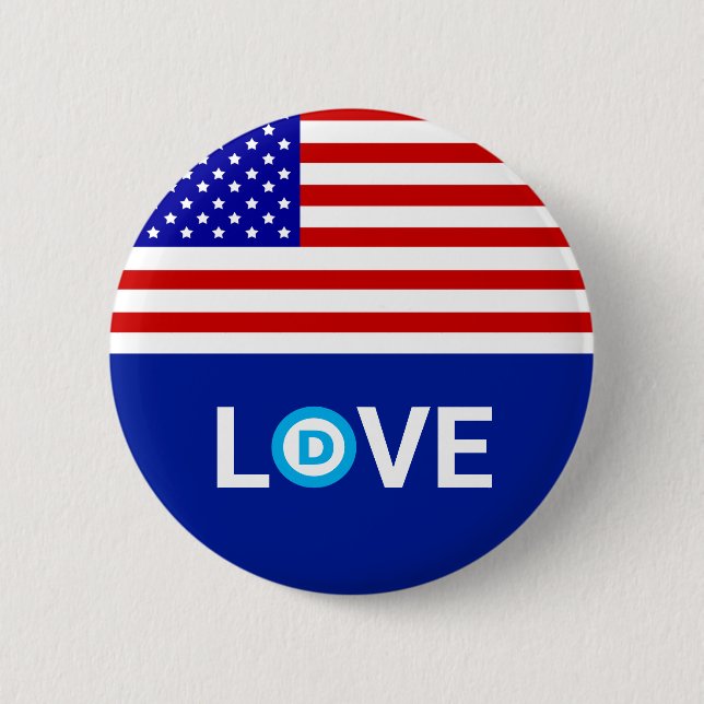 American flag & love with democratic party logo button (Front)