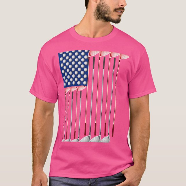American Flag Made From Golf Clubs And Golf Balls  T-Shirt (Front)