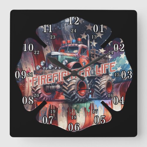 American Flag Maltese Cross Firefighter Life Square Wall Clock