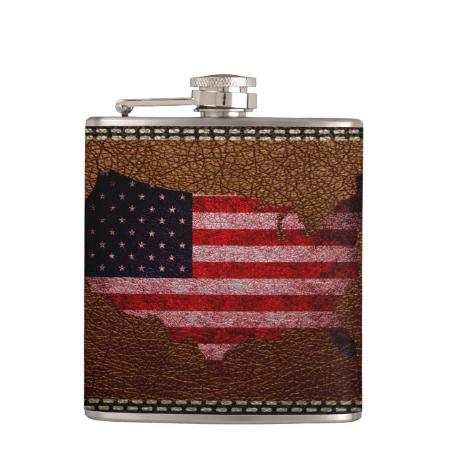 American Flag Map Hip Flask (Front)