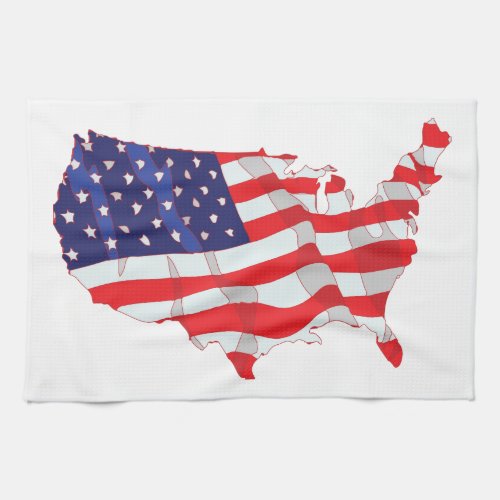 AMERICAN FLAG MAP OF UNITED STATES KITCHEN TOWEL
