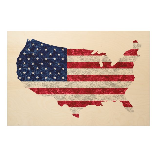 American Flag Map Wood Wall Art (Front)