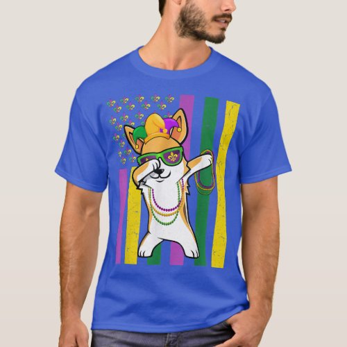 American Flag Mardi Gras Corgi Dog Festival Puppy  T_Shirt