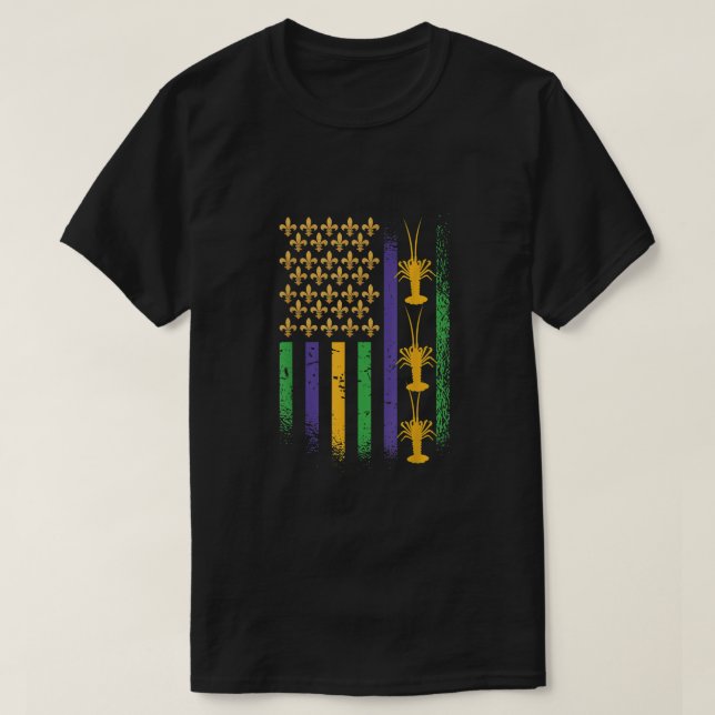 American Flag Mardi Gras Crawfish  USA Flag Mardi  T-Shirt (Design Front)