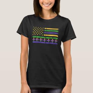 American Flag Mardi Gras Fleur De Lis Fat Tuesday T-Shirt