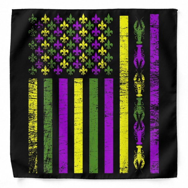 American Flag Mardi Gras  Mardi Gras Crawfish Out Bandana (Front)