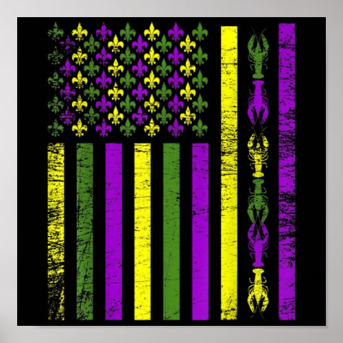 American Flag Mardi Gras  Mardi Gras Crawfish Out Poster