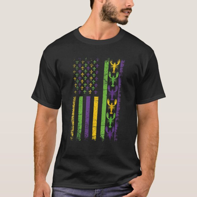 American Flag Mardi Gras Mardi Gras Crawfish Outfi T-Shirt (Front)