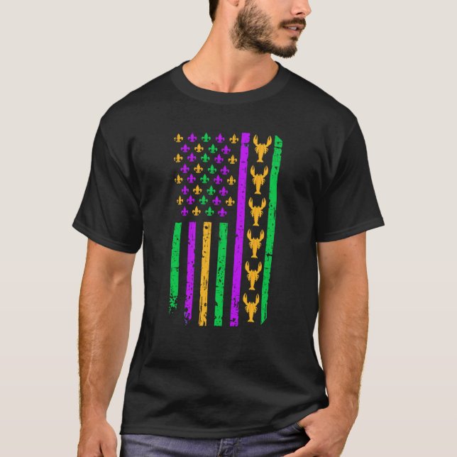 American Flag Mardi Gras Outfit Crawfish For Women T-Shirt (Front)