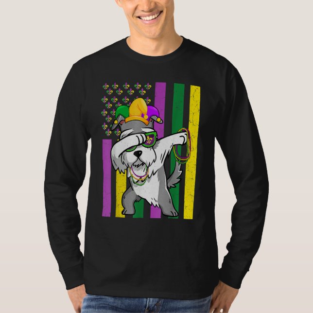 American Flag Mardi Gras Schnauzer Dog Festival Pu T-Shirt (Front)